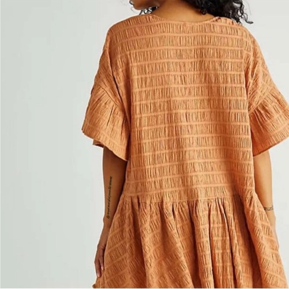 Free People Orange Cottagecore Gauzy Flowy Stretchy Buttoned Shirt Tunic Dress - Picture 3 of 6